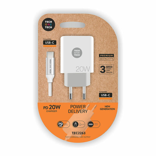 Wall Charger + USB-C Cable Tech One Tech White 20 W