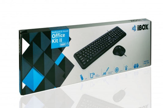 iBox OFFICE KIT II näppäimistö Mukana hiiri USB QWERTY English Black