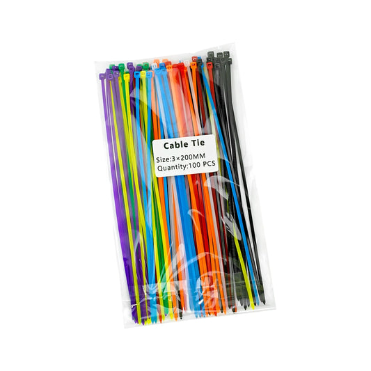 Cable ties 3x200mm, 100 pcs, multi-colored