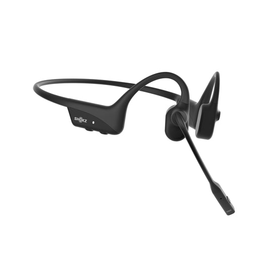SHOKZ OpenComm2 langaton Bluetooth Bone Conduction videoneuvottelu kuulokkeet | 16 Hr puheaika 29m langaton kantama 1 Hr latausaika | Sisältää melua vaimentavan puomimikrofonin musta (C110-AN-BK) - KorhoneCom