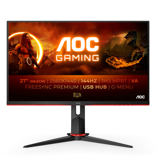 AOC G2 Q27G2U/BK tietokonemonitori 68,6 cm (27 ) 2560 x 1440 pikseliä Quad HD LED Musta Punainen - KorhoneCom