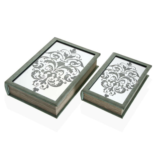 Decorative box Versa Book Fabric Mirror Wood MDF 7 x 30 x 21 cm