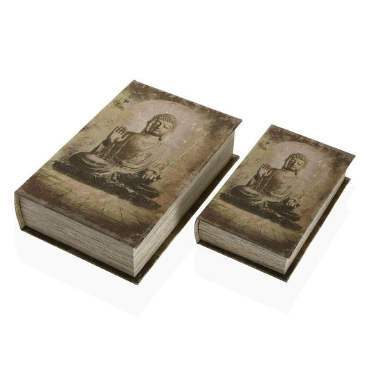 Decorative box Versa Book Buddha Fabric Wood MDF 7 x 27 x 18 cm