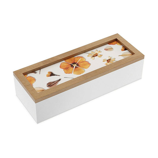 Decorative box Versa Petals Wood MDF 9 x 6 x 24 cm