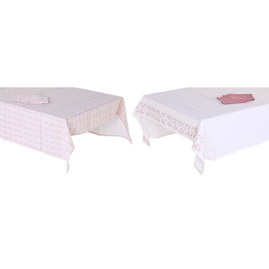 Tablecloth and napkins DKD Home Decor 150 x 150 x 0.5 cm Pink White (2 parts)