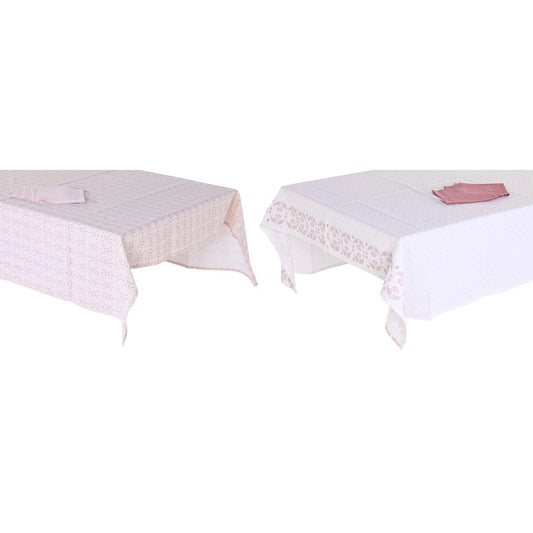 Tablecloth and napkins DKD Home Decor 150 x 250 x 0.5 cm Pink White (2 parts)