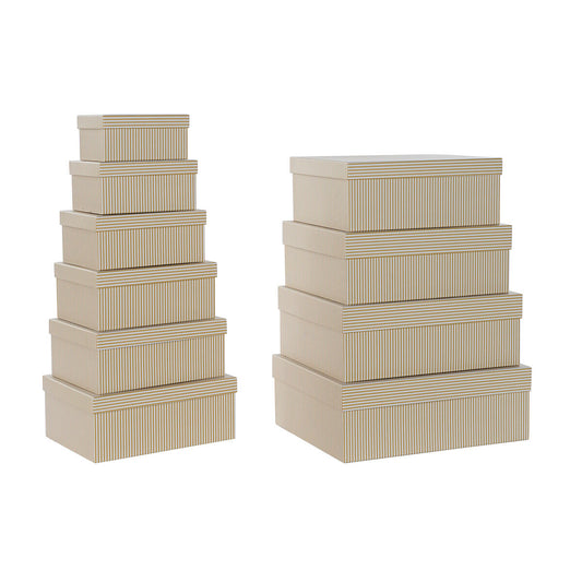 Set of stackable organizer boxes DKD Home Decor White Square Cardboard Mustard (43.5 x 33.5 x 15.5 cm)