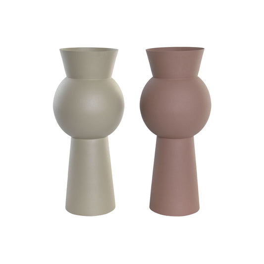 Vase DKD Home Decor Beige Pink Iron 17 x 17 x 40.5 cm (2 parts)