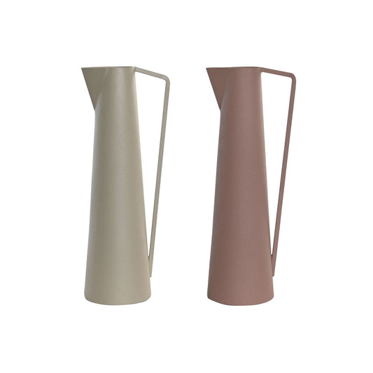 Vase DKD Home Decor Beige Pink Iron 12 x 10 x 35 cm (2 parts)