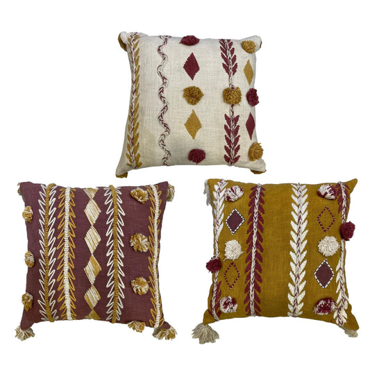 Cushion DKD Home Decor 40 x 15 x 40 cm White Red Brown Mustard (3 Pieces)