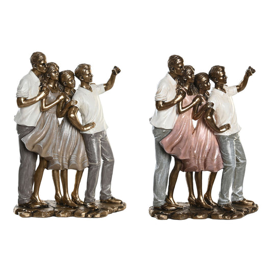 Decorative figure DKD Home Decor 18 x 10 x 25 cm Pink Gilded White Family (2 parts)
