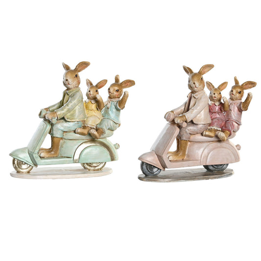 Decorative figurine DKD Home Decor 17 x 7 x 15.5 cm Pink Rabbit Green (2 parts)