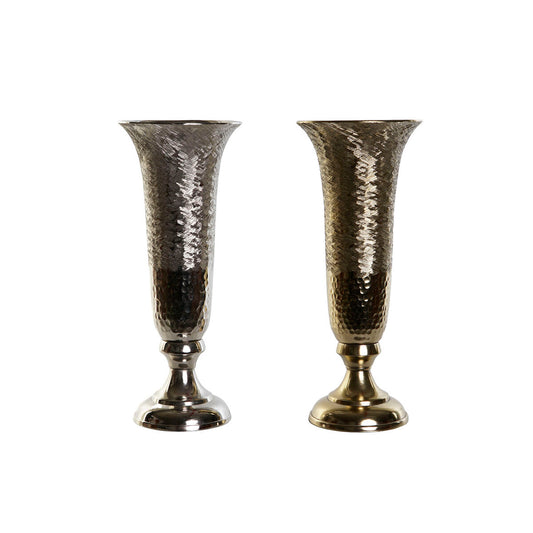 Vase DKD Home Decor Gilded Silver Aluminum 13 x 13 x 33 cm (2 parts)