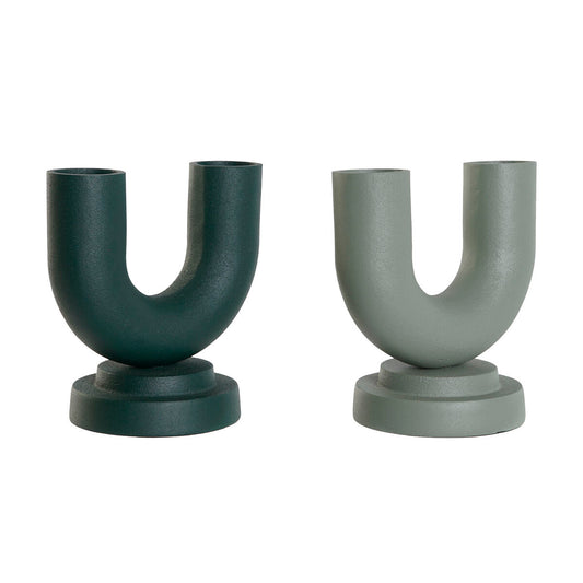 Vase Home ESPRIT Green Aluminum 18 x 13 x 19 cm (2 parts)
