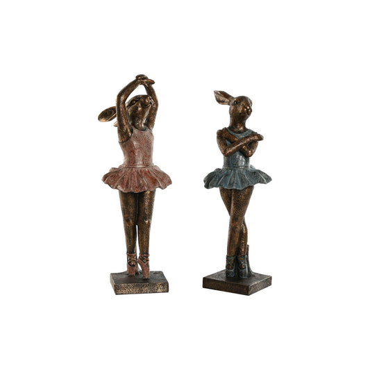 Decorative figurine Home ESPRIT Blue Pink Gilded Romantic Ballet Dancer 13 x 12 x 30.5 cm (2 parts)