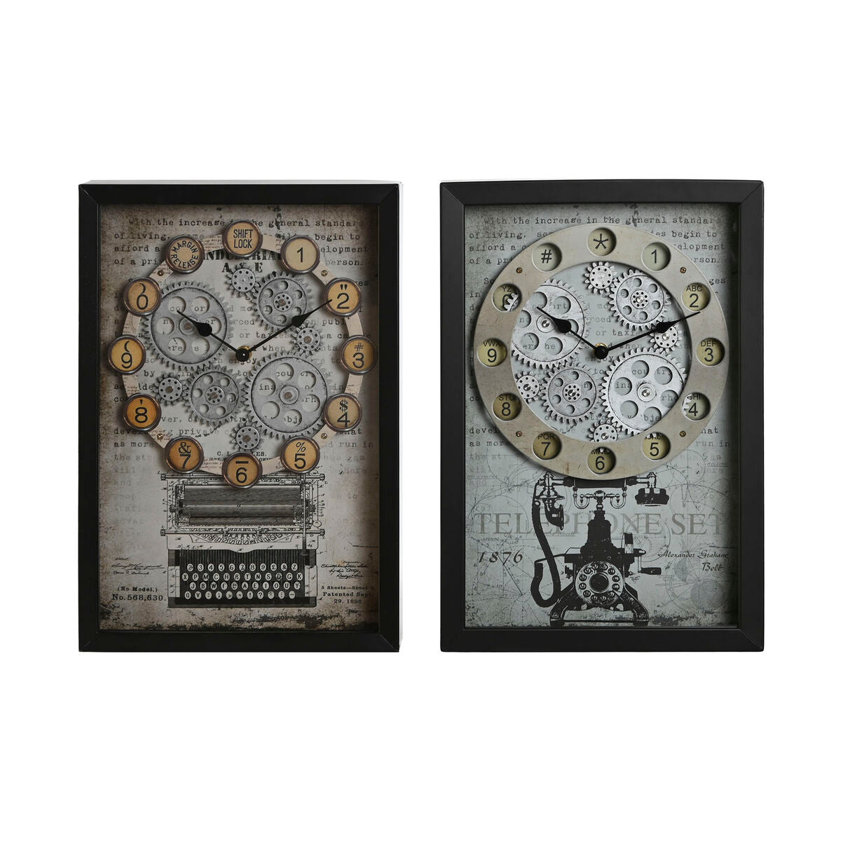 Wall clock Home ESPRIT Yellow White Black Gray Metal Crystal Vintage 27.5 x 6.5 x 40.5 cm (2 parts)