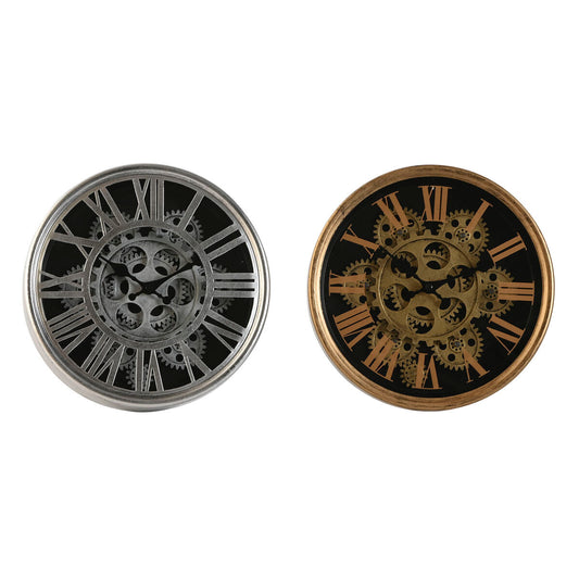 Wall clock Home ESPRIT Black Gilded Silver Metal Crystal 25 x 6.3 x 25 cm (2 parts)