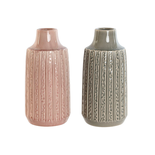 Vase Home ESPRIT Gray Pink Porcelain 15 x 15 x 31 cm (2 parts)