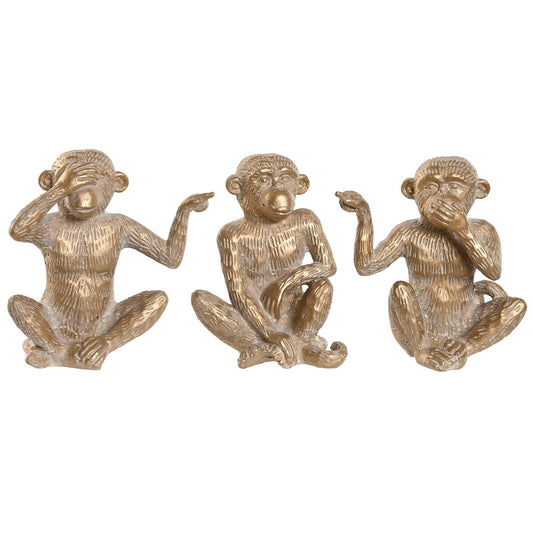 Decorative figurine Home ESPRIT Gilded Monkey Tropical 14 x 10 x 14 cm (3 parts)
