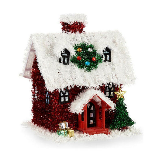 Decorative figure Christmas Decorative ribbon House 19 x 24.5 x 19 cm Red White Green Plastic polypropylene