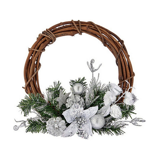 Christmas wreath 30.48 cm Silver Wood Brown Green Plastic
