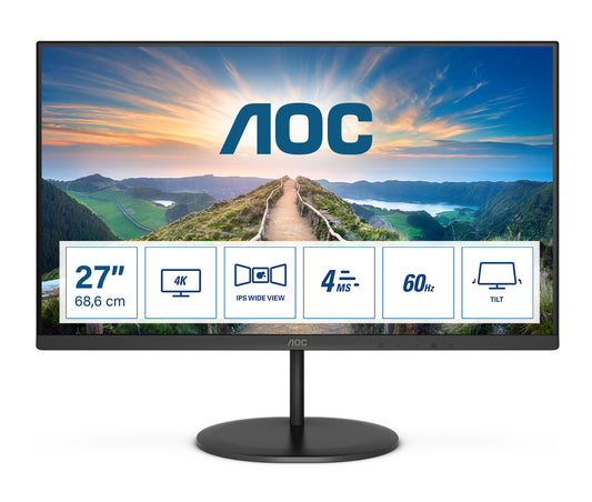 AOC V4 U27V4EA computer monitor 68.6 cm (27 ) 3840 x 2160 pixels 4K Ultra HD LED Black