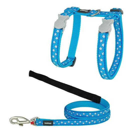 Cat Harness Red Dingo Style Turquoise Star White Leash