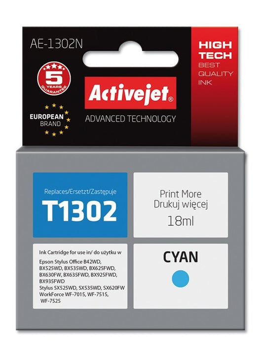 Activejet AE-1302N ink (replacing Epson T1302; Supreme; 18 ml; cyan)