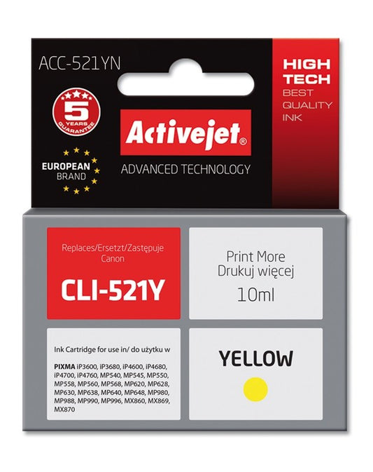 Activejet ACC-521YN ink cartridge (replaces Canon CLI-521Y; Supreme; 10 ml; yellow)