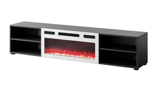 RTV cabinet POLO 180x33x39 black fireplace white
