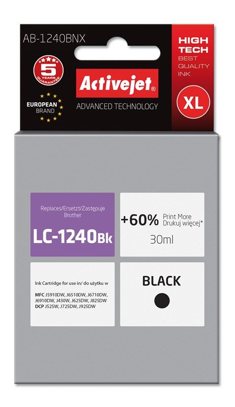 Activejet AB-1240BNX muste Brother-tulostimelle; Brother LC1220Bk/LC1240Bk vaihto; Ylin; 30 ml; musta - KorhoneCom