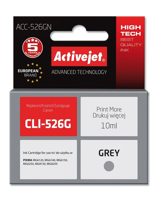 Activejet ACC-526GN ink for Canon printer; Canon CLI-526G replacement; Top; 10 ml; gray