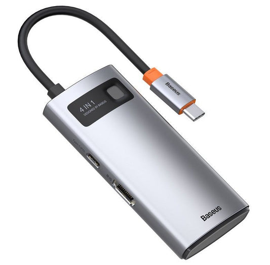 Baseus Metal Gleam Series 4-in-1 USB-C Hub Mobile Device Docking Station Tablet/Smartphone Silver