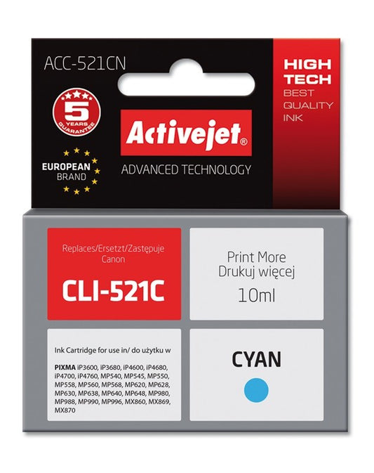 Activejet ACC-521CN ink cartridge (replacement for Canon CLI-521C; Supreme; 10 ml; Cyan)