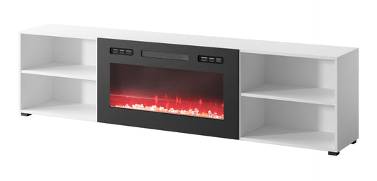 RTV cabinet POLO 200x33x50.5 white fireplace black