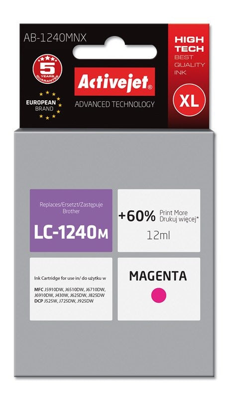 Activejet AB-1240MNX muste Brother-tulostimelle; Brother LC1220Bk/LC1240Bk vaihto; Ylin; 12 ml; magenta - KorhoneCom