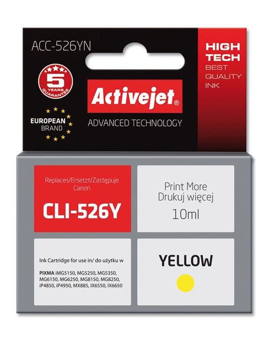 Activejet ACC-526YN ink cartridge (replaces Canon CLI-526Y; Supreme; 10 ml; yellow)