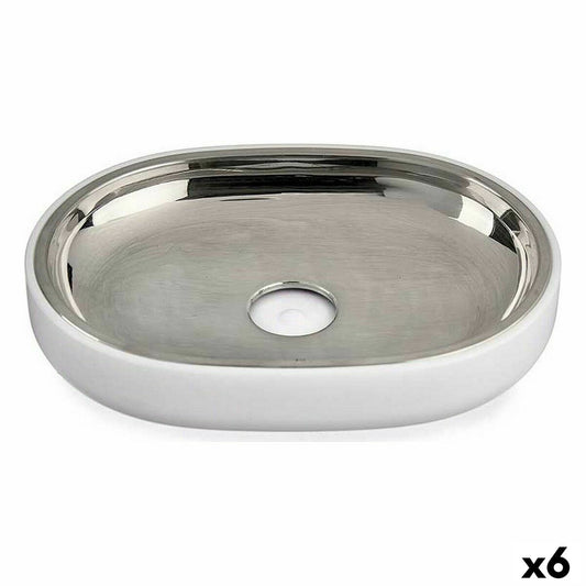 Soap dish Silver Stainless steel White Plastic 9.5 x 2.5 x 13 cm (6 parts)