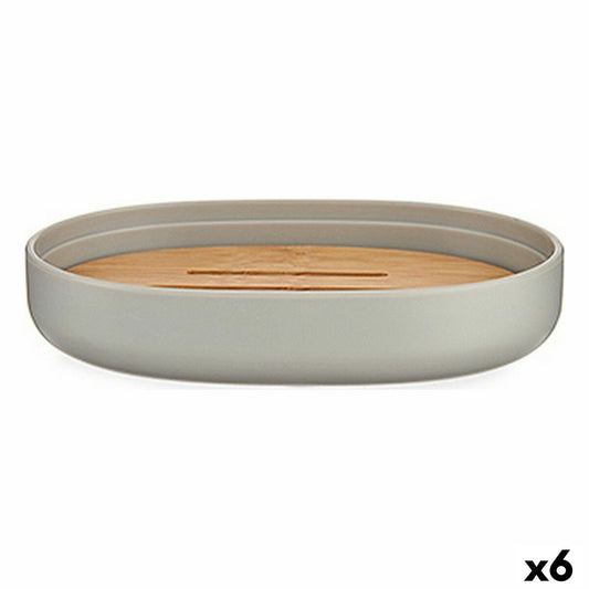 Soap dish Gray Brown Bamboo polypropylene 9.5 x 2.5 x 13 cm (6 parts)