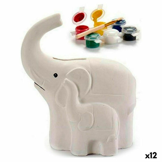 Money box Elephant Ceramic White (8.3 x 14 x 12 cm) (12 parts)