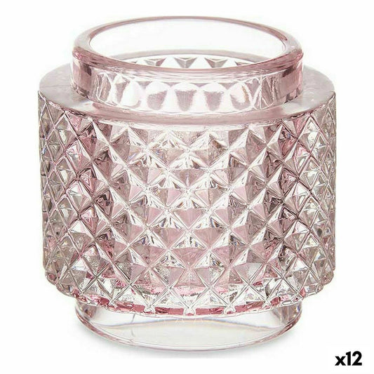 Candlestick Pink Glass (9 x 8.8 x 9 cm) (12 parts)
