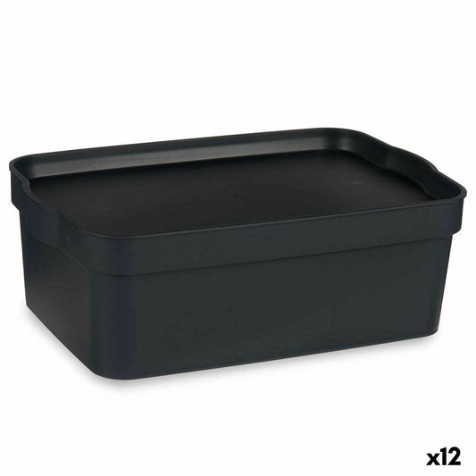 Storage box with lid Anthracite gray Plastic 6 L 21 x 11 x 32 cm (12 parts)