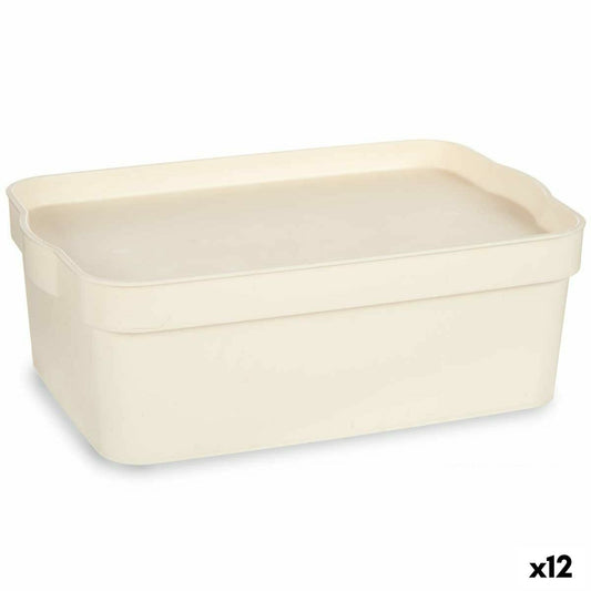 Storage box with lid Cream Plastic 6 L 21.5 x 11 x 31.5 cm (12 parts)
