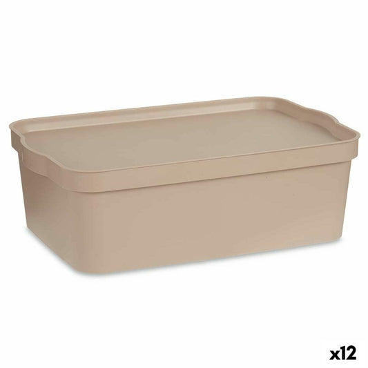 Storage box with lid Beige Plastic 14 L 29.5 x 14.5 x 45 cm (12 parts)