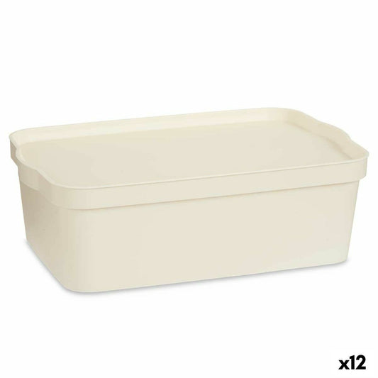 Storage box with lid Cream Plastic 14 L 29.5 x 14.3 x 45 cm (12 parts)