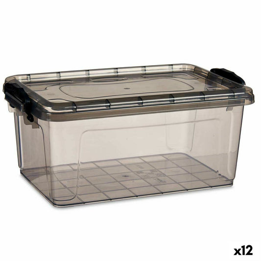 Storage box with lid Anthracite gray Plastic 8.5 L 24 x 16 x 37 cm (12 parts)