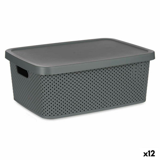 Storage box with lid Anthracite gray Plastic 13 L 28 x 15.5 x 39 cm (12 parts)