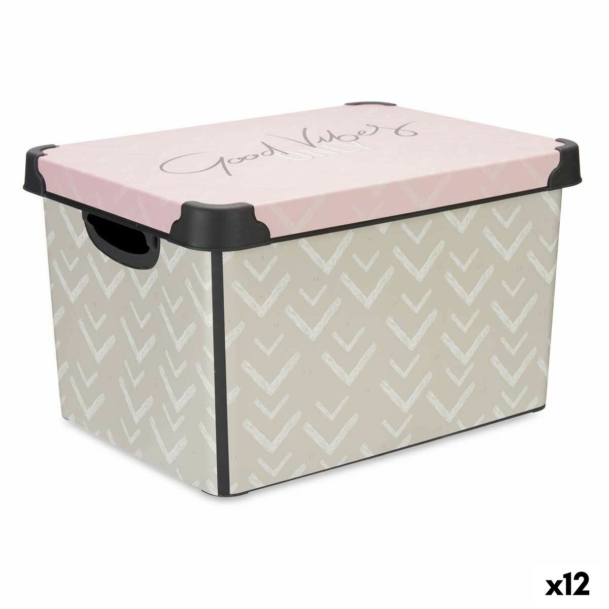 Storage box with lid Vibes Arrows Pink Plastic 17 L 28 x 22 x 37 cm (12 parts)