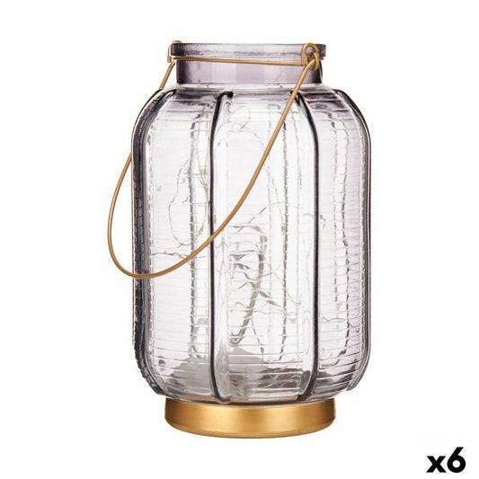 LED lantern Stripes Gray Gilded Glass 13.5 x 22 x 13.5 cm (6 parts)