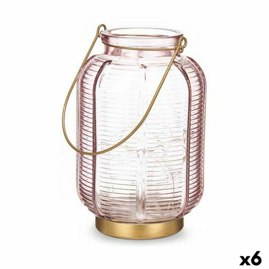 LED lantern Stripes Pink Gilded Glass 13.5 x 22 x 13.5 cm (6 parts)